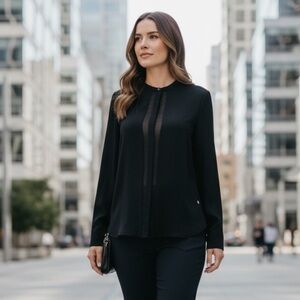 Vince Navy Silk Band Collar Button Down